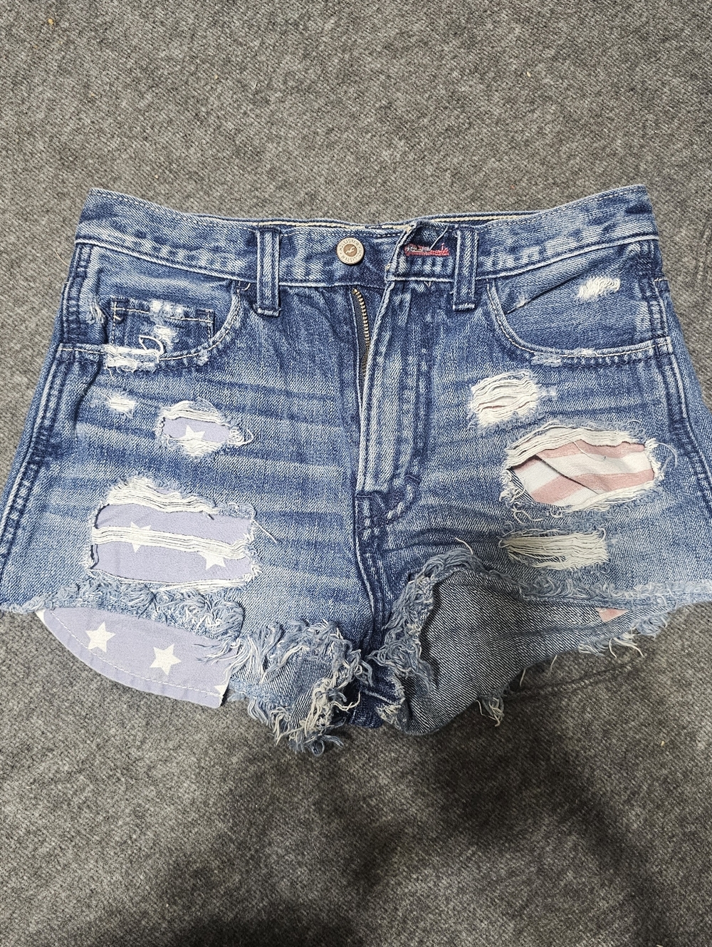 Hollister Distressed American Flag Denim Cutoff Shorts Size 0 W24